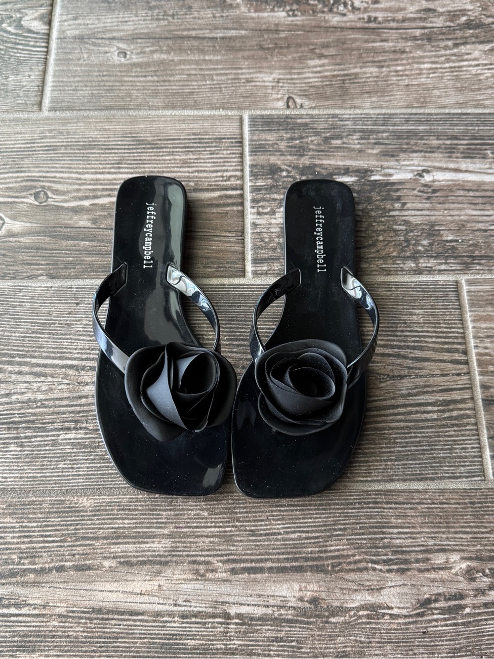 Jeffrey Campbell Women's Black Floral Jelly Flip Flops